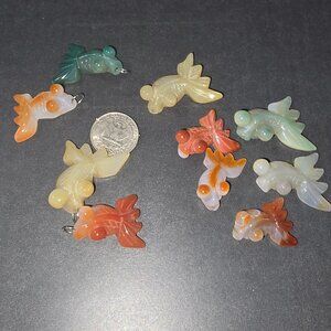 Crystal Agate Fancy Goldfish Pendant Silver Necklace Bubble Eyes Moor